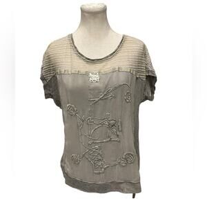 Elisa Cavaletti Gray Embroidered Blouse size:M